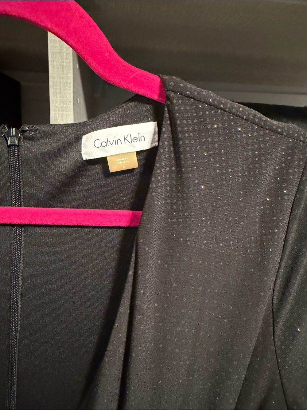 Calvin Klein Black Sparkle Ruched V-Neck Long Sleeve Dress - Picture 2 of 4